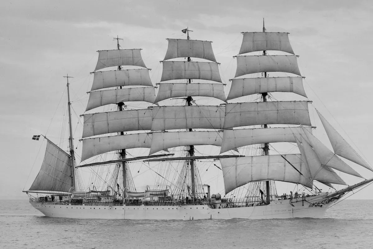 Four-masted barque Barken Viking under full sail at sea