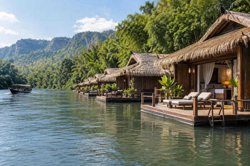 The FloatHouse River Kwai floating thatched villas on the river